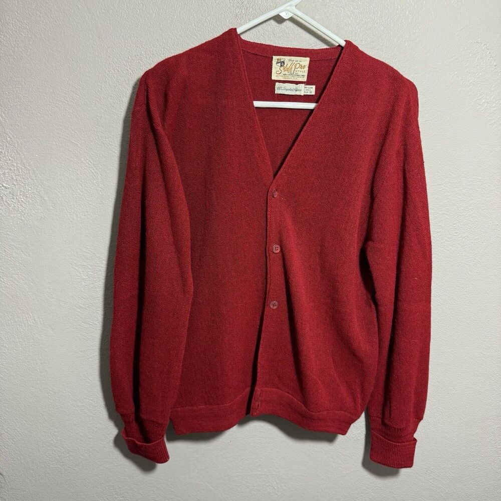 Vintage Staffpro Cardigan Mens Sz M Red Pure Alpaca Grunge Kurt Cobain Knit